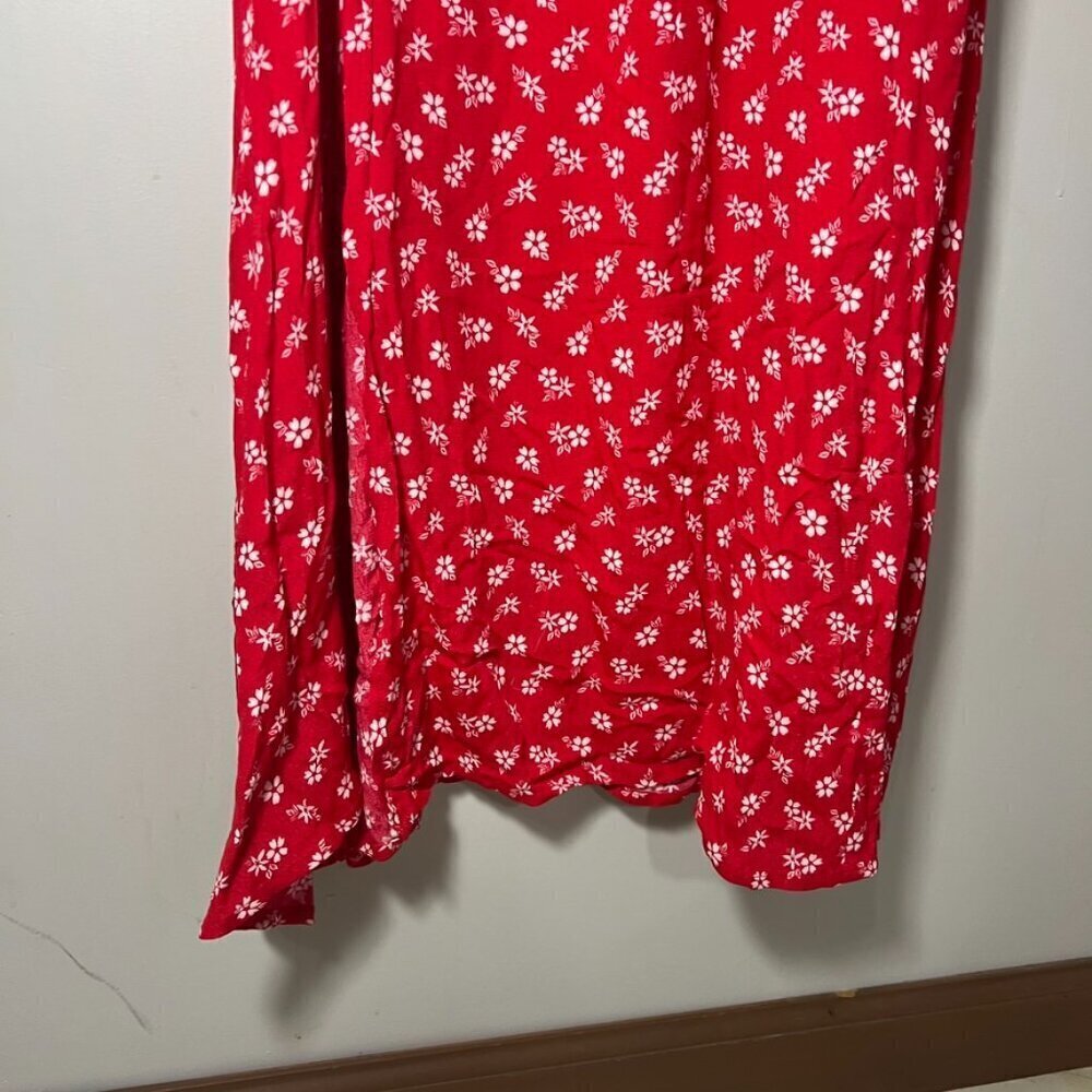 & Other Stories Red Floral Puff Sleeve Milkmaid Maxi Dress Cottagecore Coquette - Picture 7 of 15